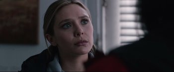 Movie still from “Wind River” (2017), directed by Taylor Sheridan – A person looking at the camera; Close Up shot, Over the shoulder angle