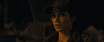 Movie still from “Don't Breathe 2” (2021), directed by Rodo Sayagues – A person wearing a hat; Close Up shot, Over the shoulder angle