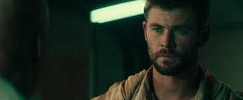 Movie still from “12 Strong” (2018), directed by Nicolai Fuglsig – A person with a beard; Close Up shot, Low angle