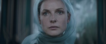 Movie still from “Dune” (2021), directed by Denis Villeneuve – A person wearing a veil; Close Up shot, Low angle