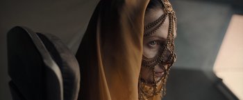 Movie still from “Dune” (2021), directed by Denis Villeneuve – A person wearing a mask; Close Up shot, Low angle