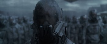 Movie still from “Dune” (2021), directed by Denis Villeneuve – A person wearing a mask; Close Up shot, Low angle