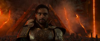 Movie still from “Dungeons & Dragons: Honor Among Thieves” (2023), directed by John Francis Daley – A person wearing armor; Close Up shot, Over the shoulder angle