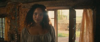 Movie still from “Dungeons & Dragons: Honor Among Thieves” (2023), directed by John Francis Daley – A woman standing in front of an open window; Close Up shot, Low angle