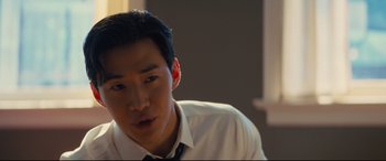 Movie still from “A Dog's Journey” (2019), directed by Gail Mancuso – A man in a white dress shirt and a tie; Close Up shot, Over the shoulder angle