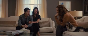 Movie still from “A Dog's Journey” (2019), directed by Gail Mancuso – A group of people sitting in a living room talking; Medium shot, Over the shoulder angle