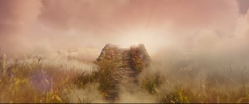 Movie still from “A Dog's Journey” (2019), directed by Gail Mancuso – A wooden path going up a hill in the middle of the day; Extreme Wide shot, High angle