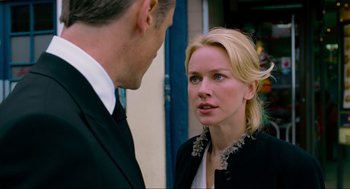 Movie still from “Eastern Promises” (2007), directed by David Cronenberg – A man and a woman talking to each other outside; Close Up shot, Over the shoulder angle