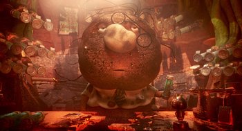 Movie still from “Elemental” (2023), directed by Peter Sohn – An image of an animated character in a room; Extreme Close Up shot, High angle