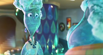 Movie still from “Elemental” (2023), directed by Peter Sohn – A character in a cartoon; Close Up shot, Over the shoulder angle