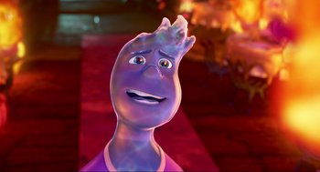 Movie still from “Elemental” (2023), directed by Peter Sohn – An image of an animated character from the movie inside out; Close Up shot, Over the shoulder angle