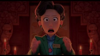 An animated woman with her mouth wide open
