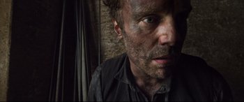 Movie still from “A Hidden Life” (2019), directed by Terrence Malick – A person wearing a black shirt; Close Up shot, Low angle