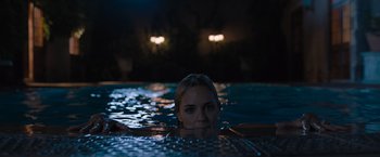 Movie still from “Escape Room: Tournament of Champions” (2021), directed by Adam Robitel – A woman is swimming in a pool at night; Close Up shot, High angle