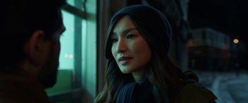 Movie still from “Eternals” (2021), directed by Chloé Zhao – A person wearing a hat; Close Up shot, Low angle