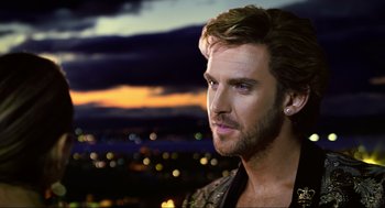 Movie still from “Eurovision Song Contest: The Story of Fire Saga” (2020), directed by David Dobkin – A person wearing a jacket; Close Up shot, Over the shoulder angle