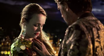 Movie still from “Eurovision Song Contest: The Story of Fire Saga” (2020), directed by David Dobkin – A man and a woman standing next to each other; Close Up shot, Over the shoulder angle