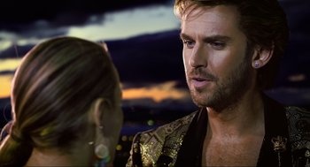 Movie still from “Eurovision Song Contest: The Story of Fire Saga” (2020), directed by David Dobkin – A person talking to another person; Close Up shot, Over the shoulder angle