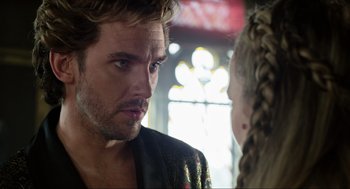 Movie still from “Eurovision Song Contest: The Story of Fire Saga” (2020), directed by David Dobkin – A person talking to another person; Close Up shot, Over the shoulder angle