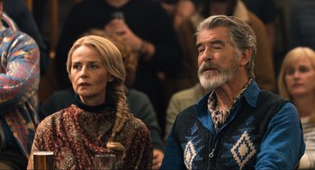 Movie still from “Eurovision Song Contest: The Story of Fire Saga” (2020), directed by David Dobkin – A man and a woman standing next to each other; Close Up shot, Over the shoulder angle