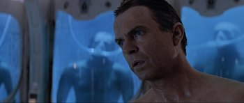 Movie still from “Event Horizon” (1997), directed by Paul W.S. Anderson – A person in a body of water; Close Up shot, Over the shoulder angle