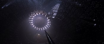 Movie still from “Event Horizon” (1997), directed by Paul W.S. Anderson – A light that is on in the middle of a room; Extreme Wide shot, Overhead angle