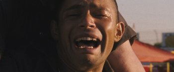 Movie still from “F9: The Fast Saga” (2021), directed by Justin Lin – A man's face with his mouth open; Close Up shot, Overhead angle