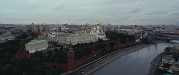 Movie still from “Fast & Furious 6” (2013), directed by Justin Lin – A view of a city from a high point of view; Extreme Wide shot, High angle