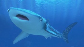 Movie still from “Finding Dory” (2016), directed by Angus MacLane – An image of an animal swimming in the water; Medium shot, High angle