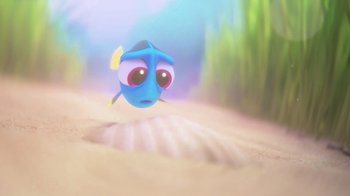 Movie still from “Finding Dory” (2016), directed by Angus MacLane – A cartoon of a blue fish in the sand; Close Up shot, Low angle
