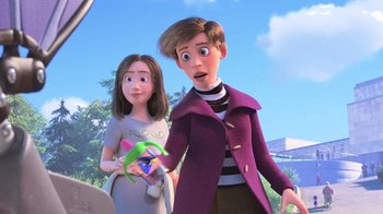 Movie still from “Finding Dory” (2016), directed by Angus MacLane – A man and a woman standing next to each other; Medium shot, Over the shoulder angle