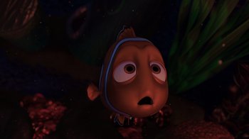 Movie still from “Finding Nemo” (2003), directed by Andrew Stanton – An image of a fish that is in the water; Close Up shot, High angle