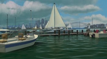 Movie still from “Finding Nemo” (2003), directed by Andrew Stanton – Many sail boats in the water; Extreme Wide shot, High angle