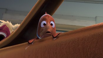 Movie still from “Finding Nemo” (2003), directed by Andrew Stanton – A fish with its mouth open; Medium shot, High angle