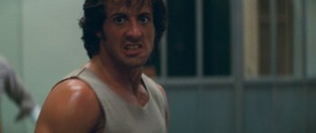 Movie still from “First Blood” (1982), directed by Ted Kotcheff – Sylvester stallone in a scene from the movie rocky; Close Up shot, Low angle