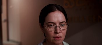 Movie still from “First Reformed” (2017), directed by Paul Schrader – A person wearing glasses and a white shirt; Close Up shot, Low angle