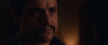 Movie still from “Flamin' Hot” (2023), directed by Eva Longoria – A person with a mustache; Close Up shot, Over the shoulder angle