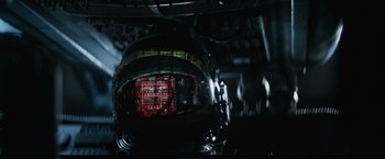 Movie still from “Alien” (1979), directed by Ridley Scott – A computer screen in the dark; Close Up shot, Overhead angle