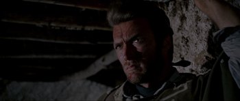 Movie still from “For a Few Dollars More” (1965), directed by Sergio Leone – A person with a beard; Close Up shot, Low angle