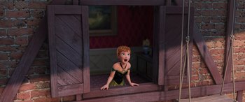Movie still from “Frozen” (2013), directed by Jennifer Lee – A cartoon of a little girl looking into a mirror; Medium shot, Over the shoulder angle