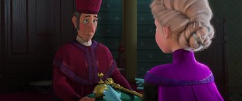 Movie still from “Frozen” (2013), directed by Jennifer Lee – A man and a woman are looking at each other in front of a mirror; Medium shot, Over the shoulder angle