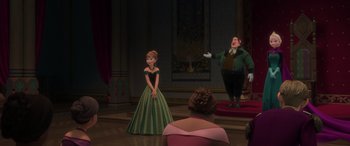 Movie still from “Frozen” (2013), directed by Jennifer Lee – A scene from the animated movie frozen; Wide shot, Over the shoulder angle