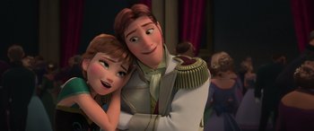 Movie still from “Frozen” (2013), directed by Jennifer Lee – A man and a woman hugging each other in front of a mirror; Close Up shot, Over the shoulder angle