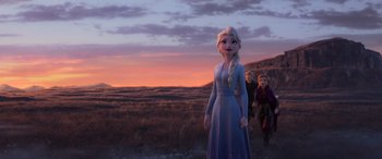 Movie still from “Frozen II” (2019), directed by Jennifer Lee – A scene from the movie frozen 2; Extreme Wide shot, Over the shoulder angle