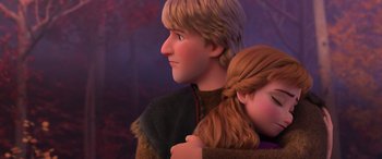 Movie still from “Frozen II” (2019), directed by Jennifer Lee – Kristoff and anna from frozen; Close Up shot, Over the shoulder angle