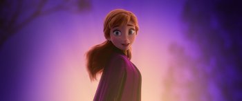 Movie still from “Frozen II” (2019), directed by Jennifer Lee – Anna from the movie frozen; Medium shot, Over the shoulder angle