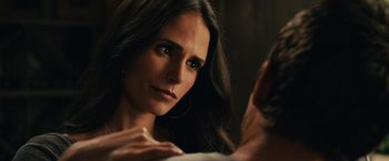 Movie still from “Furious 7” (2015), directed by James Wan – A woman looking into a mirror while sitting down; Close Up shot, Over the shoulder angle