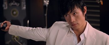 Movie still from “G.I. Joe: The Rise of Cobra” (2009), directed by Stephen Sommers – A person wearing a white shirt; Close Up shot, Low angle