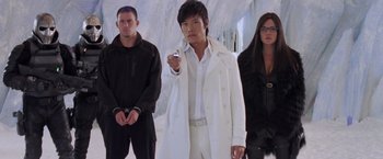 Movie still from “G.I. Joe: The Rise of Cobra” (2009), directed by Stephen Sommers – A group of people standing next to each other; Medium shot, Low angle