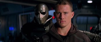 Movie still from “G.I. Joe: The Rise of Cobra” (2009), directed by Stephen Sommers – A person with a mask; Close Up shot, Low angle
